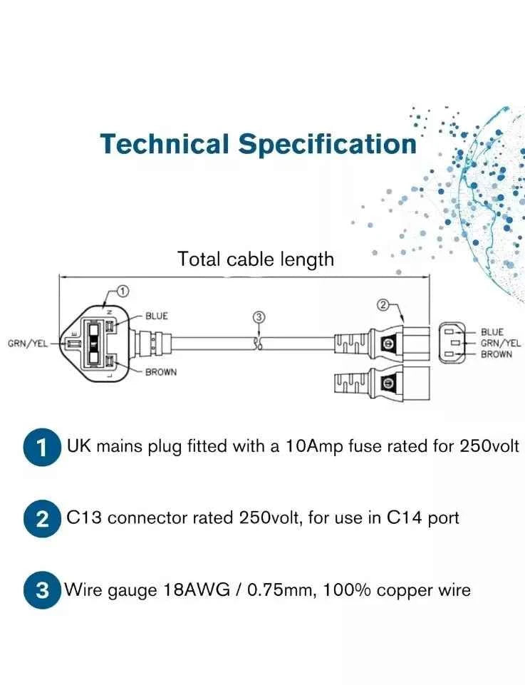 C2G 88513 2 Metre UK Power Cable (IEC320C13 to BS 1363) 6 Foot Kettle Lead