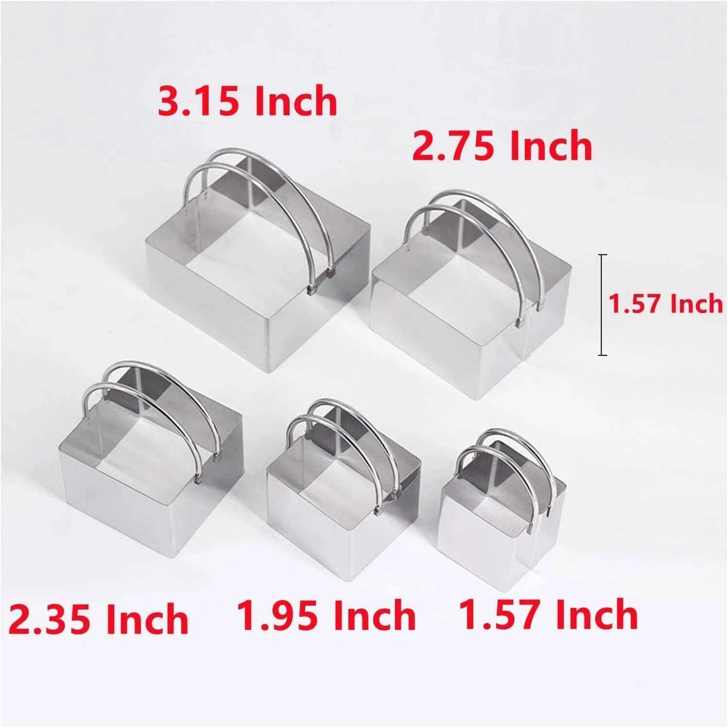 5Pcs Square Cookie Cutters Set Stainless Steel Scone Cutters with Handles