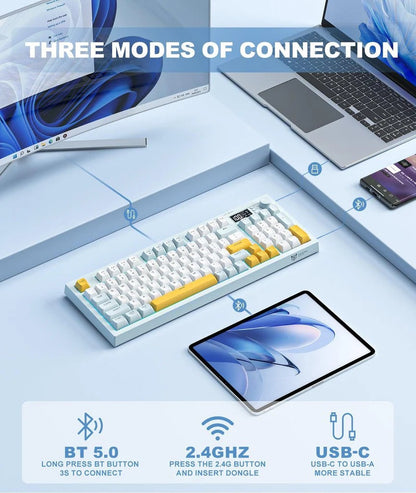 ONIKUMA G80 Tri-Mode Membrane Keyboard 94 Keys – Wireless Bluetooth 2.4G & USB-C Wired Gaming Keyboard, Hot Swappable, Gasket Mount, RGB Backlight, LCD Screen