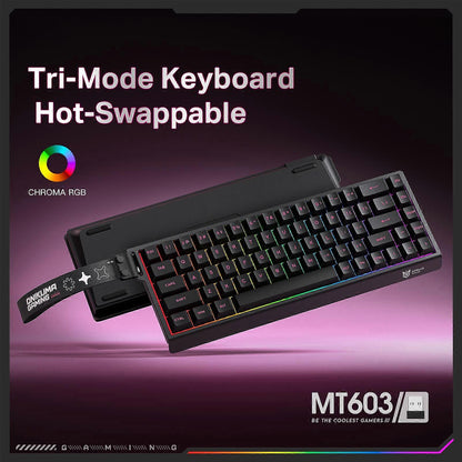 ONIKUMA MT603 Tri-Mode 68-Key Wireless Mechanical Keyboard – Hot-Swappable, 2.4GHz / Bluetooth / USB-C, ARGB Gaming Keyboard
