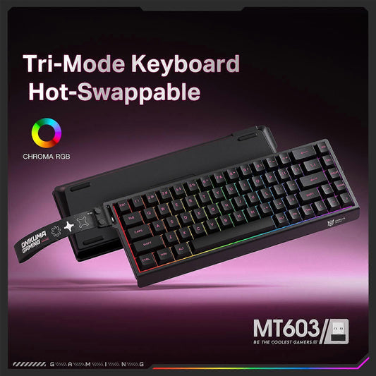 ONIKUMA MT603 Tri-Mode 68-Key Wireless Mechanical Keyboard – Hot-Swappable, 2.4GHz / Bluetooth / USB-C, ARGB Gaming Keyboard