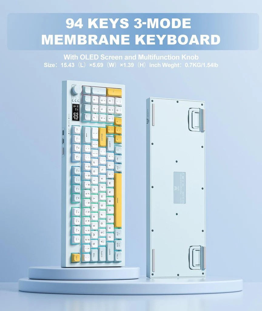 ONIKUMA G80 Tri-Mode Membrane Keyboard 94 Keys – Wireless Bluetooth 2.4G & USB-C Wired Gaming Keyboard, Hot Swappable, Gasket Mount, RGB Backlight, LCD Screen