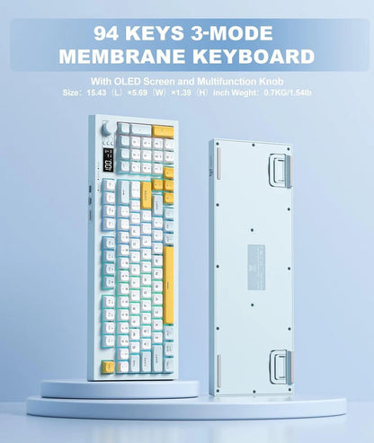 ONIKUMA G80 Tri-Mode Membrane Keyboard 94 Keys – Wireless Bluetooth 2.4G & USB-C Wired Gaming Keyboard, Hot Swappable, Gasket Mount, RGB Backlight, LCD Screen