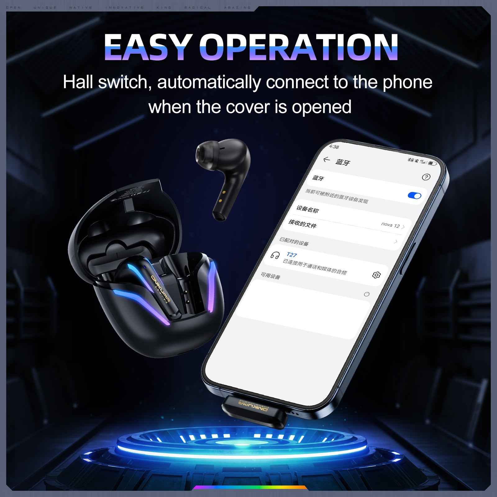 ONIKUMA T27 Dual-Mode RGB Wireless Bluetooth/2.4ghz Earbuds Headphones