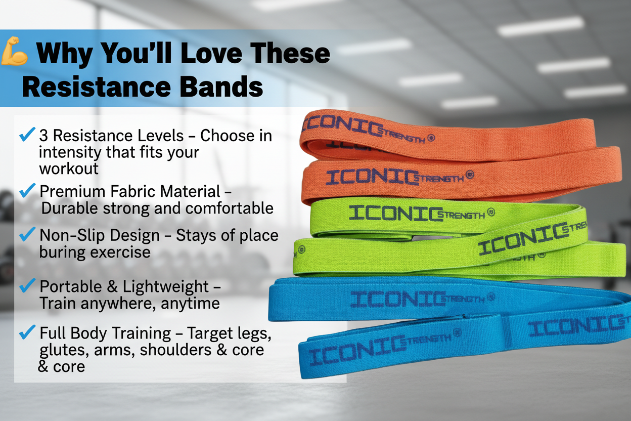 Fabric Resistance Bands Set – Light (3.5kg), Medium (6.5kg), Heavy (10kg) | Strength Training, Stretching & Home Gym Workouts