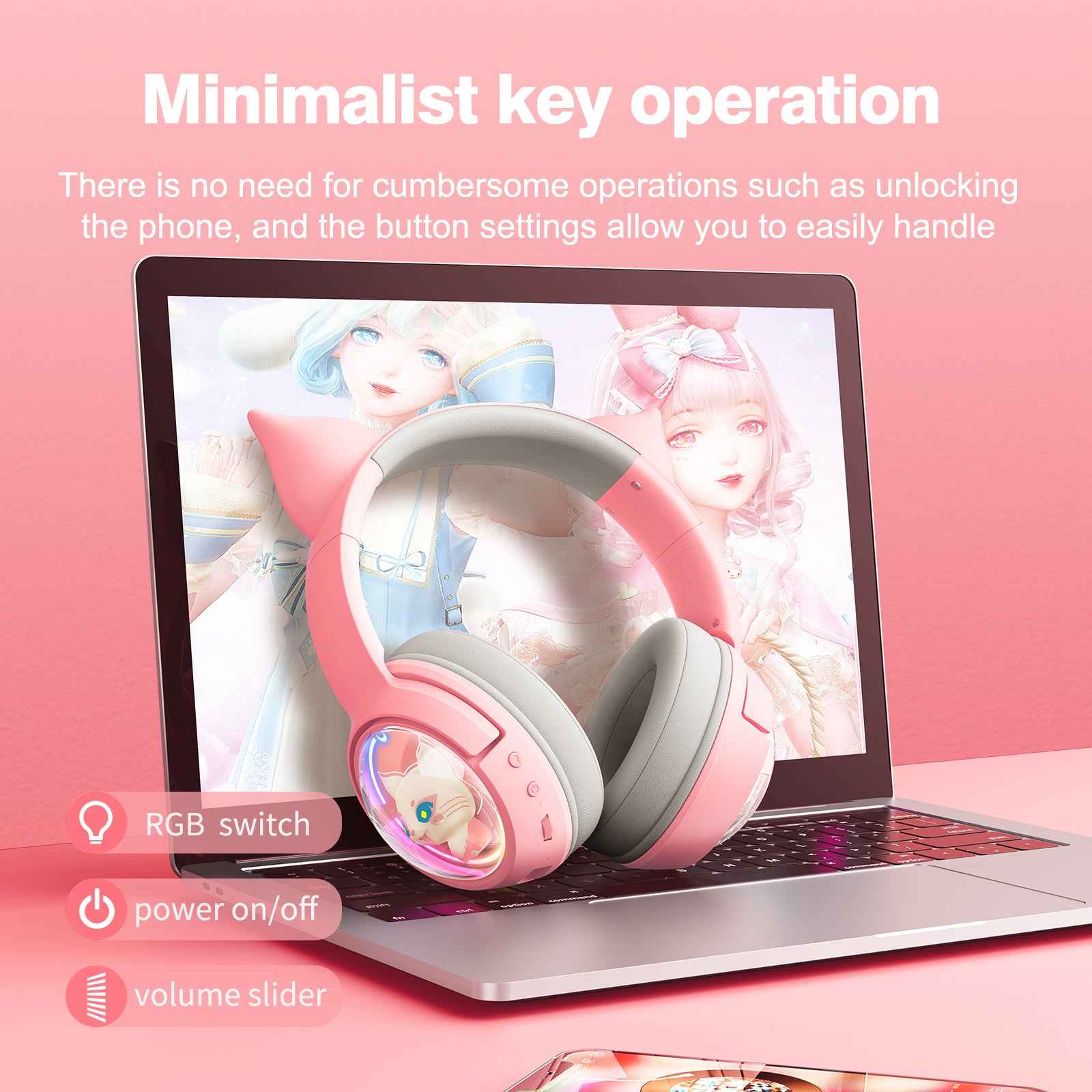 ONIKUMA B5 RGB Cat Ear 2.4g/Bluetooth Wireless Gaming Headset- Cute Pet Capsule Design