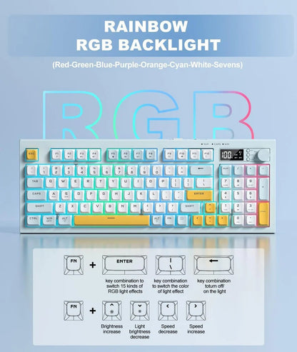 ONIKUMA G80 Tri-Mode Membrane Keyboard 94 Keys – Wireless Bluetooth 2.4G & USB-C Wired Gaming Keyboard, Hot Swappable, Gasket Mount, RGB Backlight, LCD Screen