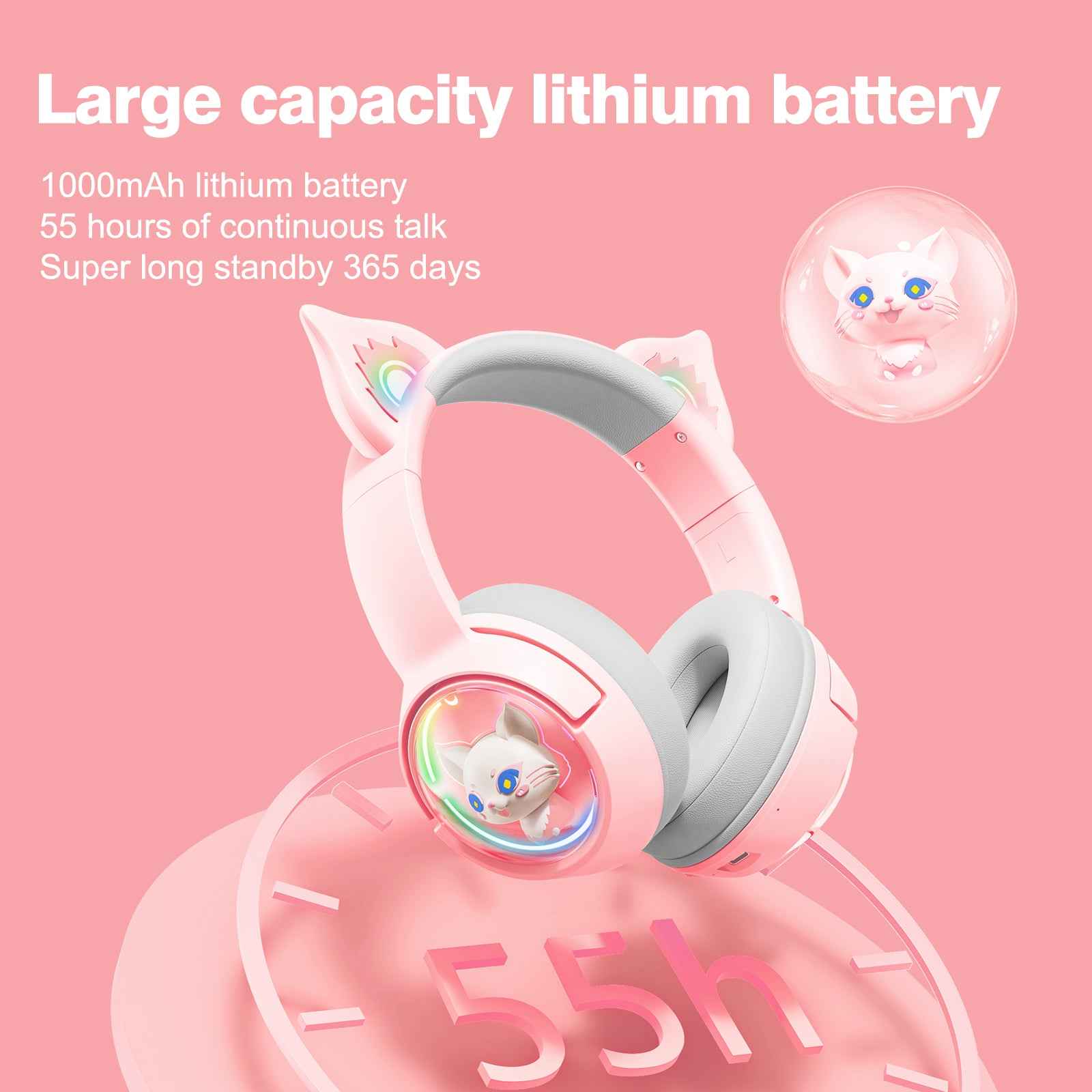ONIKUMA B5 RGB Cat Ear 2.4g/Bluetooth Wireless Gaming Headset- Cute Pet Capsule Design