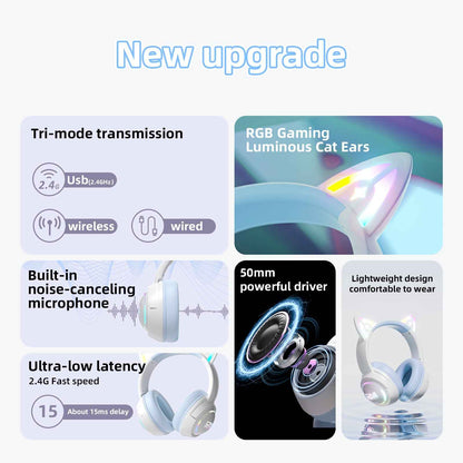 ONIKUMA GT838 Wireless Bluetooth/2.4ghz Gaming Headset RGB - Kitty Cat Ears- PS4/PS5/PC/SWITCH