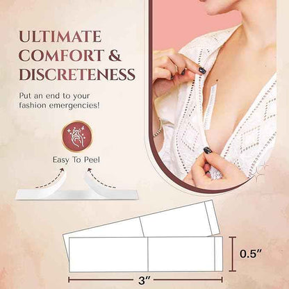 LUMORIA Fashion Tape (75 Pack) Double Sided Body Tape for Clothes, Suitable for All Fabric and Sensitive Skin, Extra Adhesive with Travel Tin