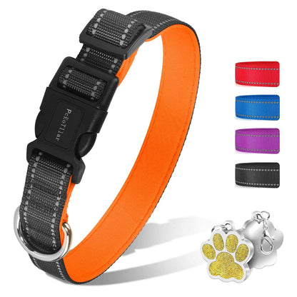 PcEoTllar Soft Dog Collar, Reflective, Nylon Neoprene Padded, Adjustable with Tag