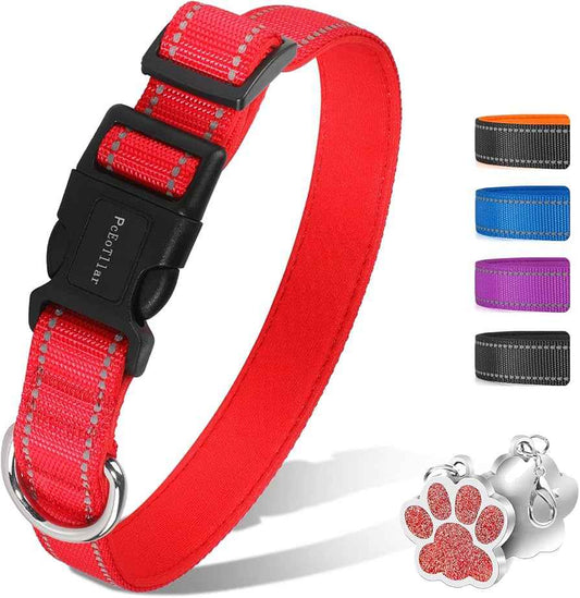 PcEoTllar Soft Dog Collar, Reflective, Nylon Neoprene Padded, Adjustable with Tag