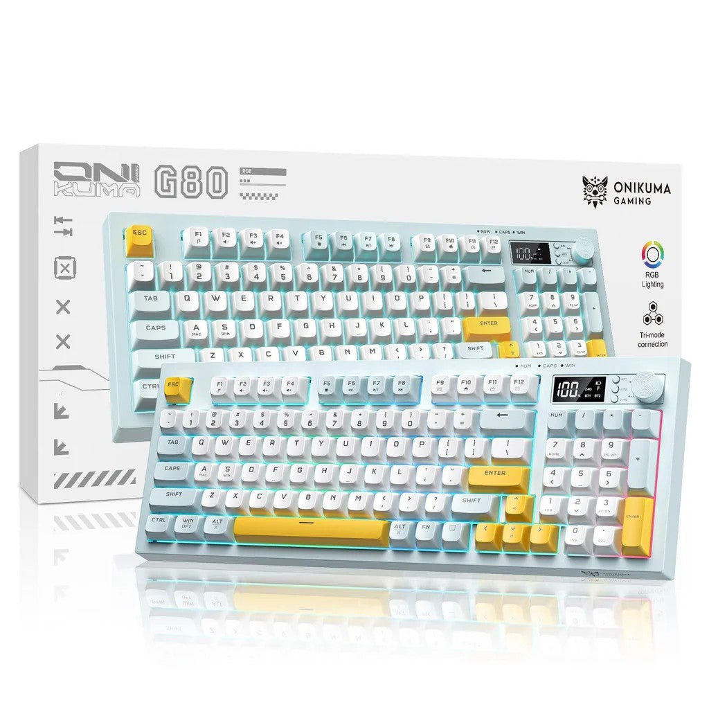 ONIKUMA G80 Tri-Mode Membrane Keyboard 94 Keys – Wireless Bluetooth 2.4G & USB-C Wired Gaming Keyboard, Hot Swappable, Gasket Mount, RGB Backlight, LCD Screen