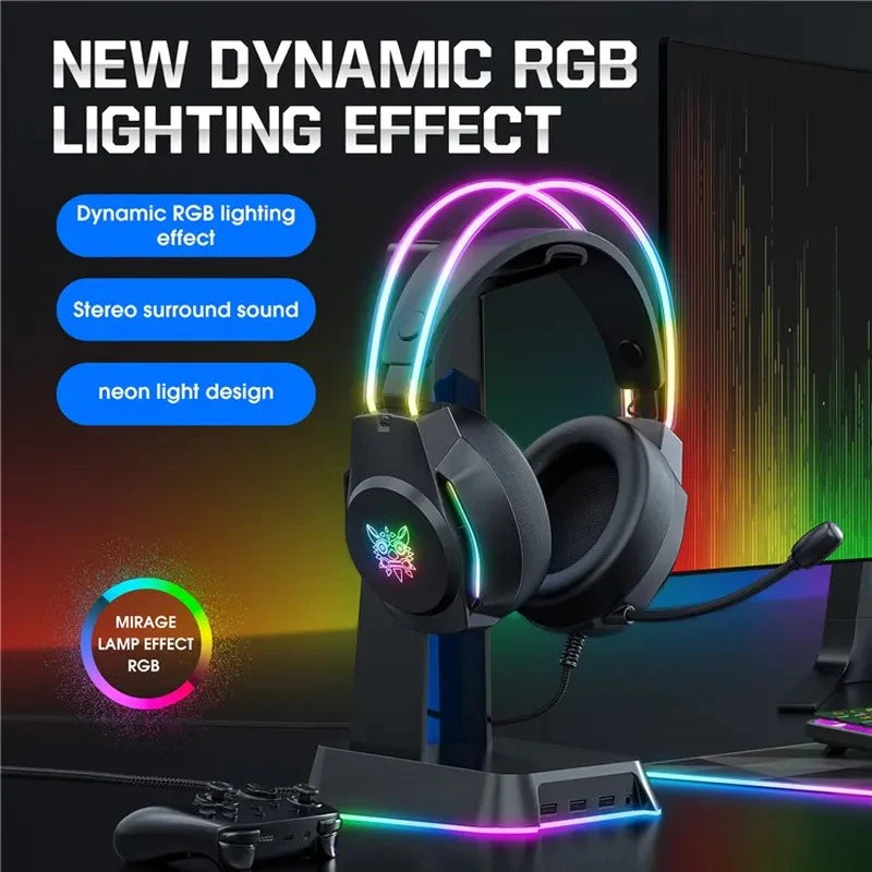 ONIKUMA X26 RGB Gaming Headset – Wired E-Sports Headphones with Noise-Reduction Mic, 50mm Drivers, USB + 3.5mm for PC, PS4, PS5, Xbox & Switch