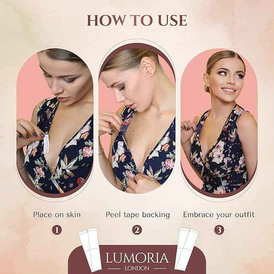 LUMORIA Fashion Tape (75 Pack) Double Sided Body Tape for Clothes, Suitable for All Fabric and Sensitive Skin, Extra Adhesive with Travel Tin
