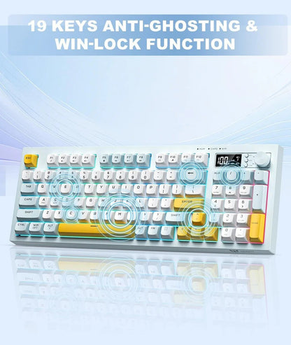 ONIKUMA G80 Tri-Mode Membrane Keyboard 94 Keys – Wireless Bluetooth 2.4G & USB-C Wired Gaming Keyboard, Hot Swappable, Gasket Mount, RGB Backlight, LCD Screen