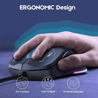 Onikuma CW917 Wired USB Gaming Mouse with RGB Modes, 4 Adjustable DPI Up to 3600, 6 Buttons