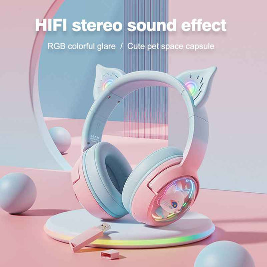 ONIKUMA B5 RGB Cat Ear 2.4g/Bluetooth Wireless Gaming Headset- Cute Pet Capsule Design