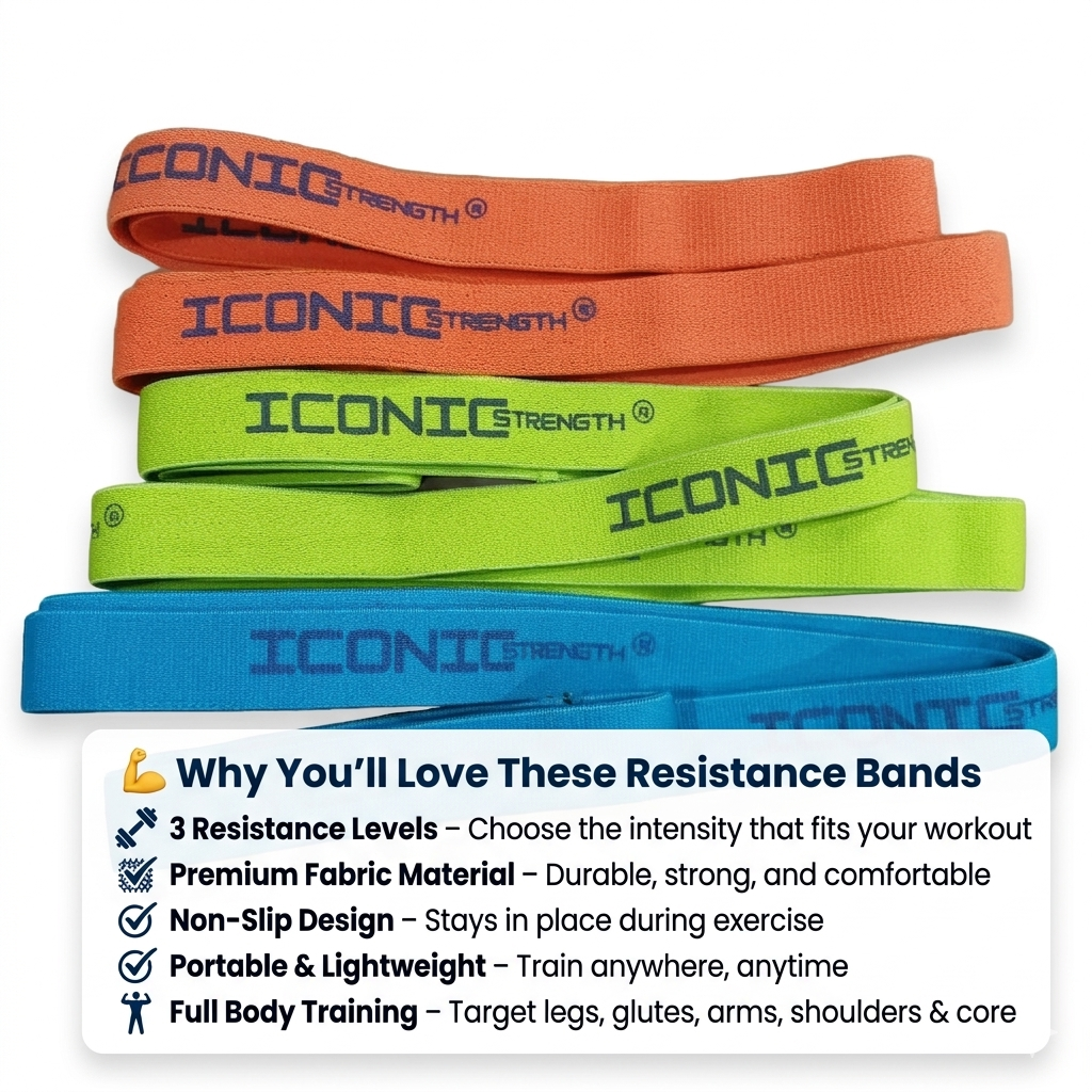 Fabric Resistance Bands Set – Light (3.5kg), Medium (6.5kg), Heavy (10kg) | Strength Training, Stretching & Home Gym Workouts