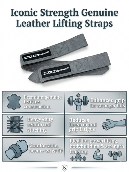 Iconic Strength Genuine Leather Lifting Straps – Heavy-Duty Grip Support for Weightlifting & Strength Training