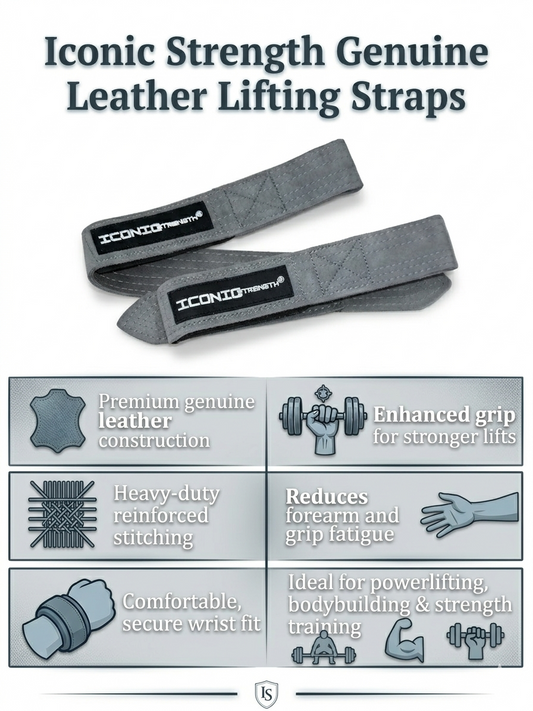 Iconic Strength Genuine Leather Lifting Straps – Heavy-Duty Grip Support for Weightlifting & Strength Training