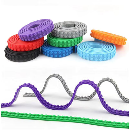 Toy Block Building Tape Rolls - Self Adhesive Flexible Peel & Stick Silicone Strips
