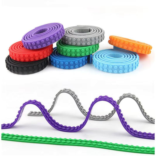 Toy Block Building Tape Rolls - Self Adhesive Flexible Peel & Stick Silicone Strips