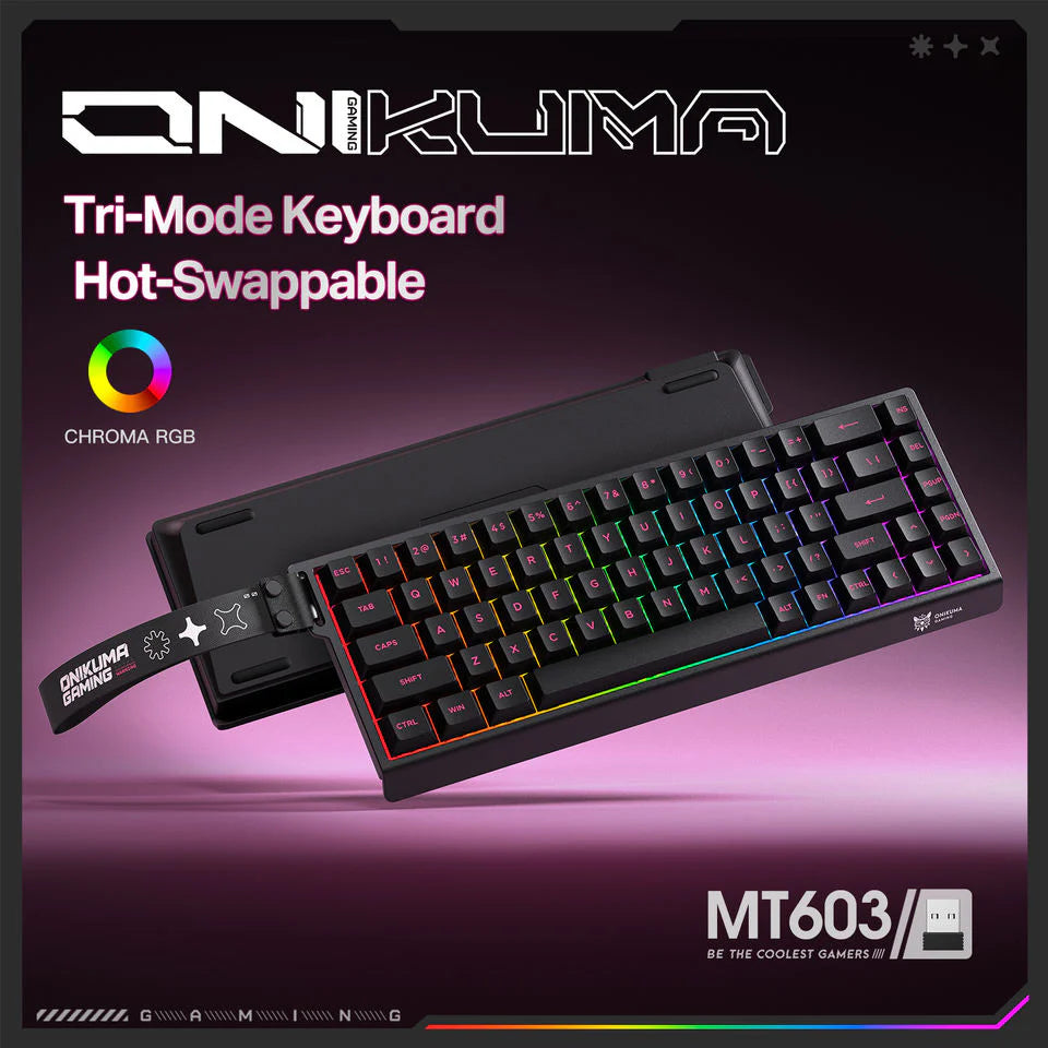 ONIKUMA MT603 Tri-Mode 68-Key Wireless Mechanical Keyboard – Hot-Swappable, 2.4GHz / Bluetooth / USB-C, ARGB Gaming Keyboard