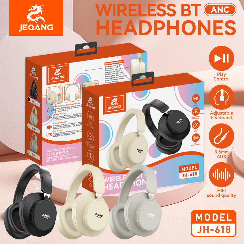 JEQANG JH-618 Wireless Bluetooth ANC Headphones – On-Ear, IPX4 Waterproof, Long Battery Life