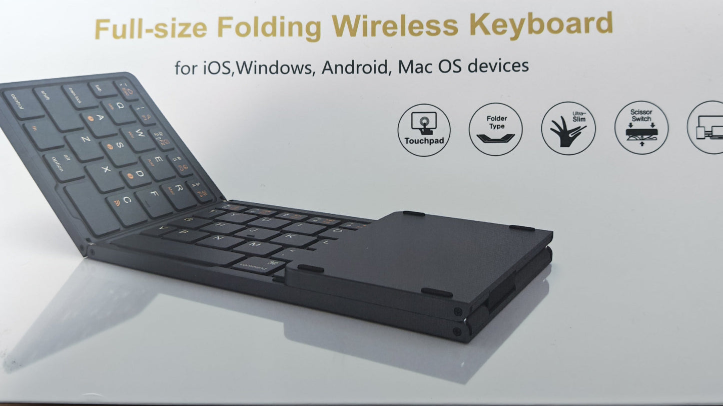 Indena Premium Build Bluetooth Foldable Keyboard, Slim and Compact Energy-saving with Touchpad