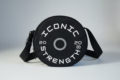 Iconic Strength Mini Gym Bag – Plate-Style Fitness Crossbody for Lifting Gear, Bands & Daily Essentials