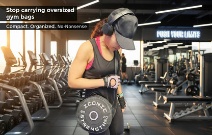 Iconic Strength Mini Gym Bag – Plate-Style Fitness Crossbody for Lifting Gear, Bands & Daily Essentials