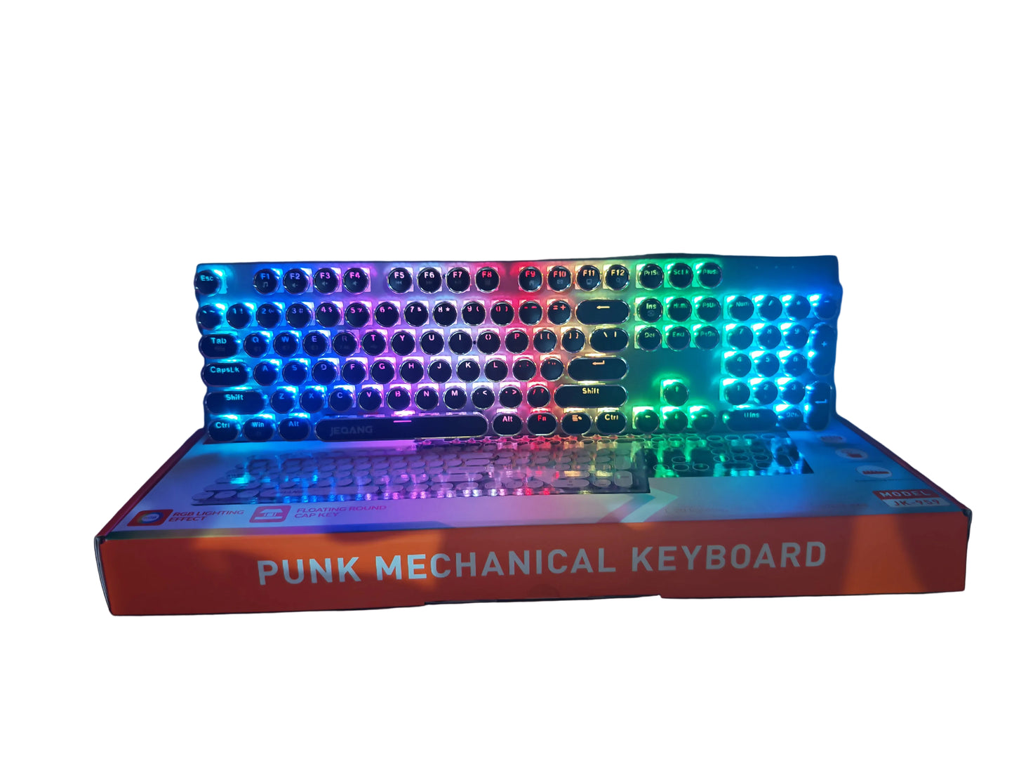 Wireless RGB Mechanical Keyboard 104 Keys – 2.4G & Bluetooth, Retro Round Keycaps, Rainbow Backlit JK-959 Gaming Keyboard