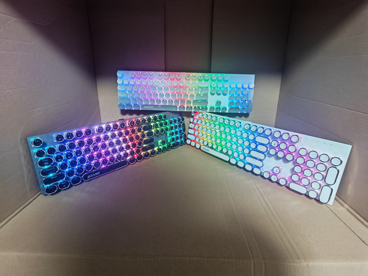 Wireless RGB Mechanical Keyboard 104 Keys – 2.4G & Bluetooth, Retro Round Keycaps, Rainbow Backlit JK-959 Gaming Keyboard