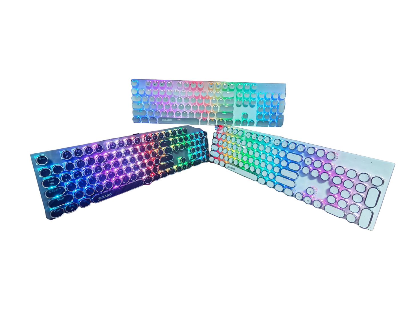 Wireless RGB Mechanical Keyboard 104 Keys – 2.4G & Bluetooth, Retro Round Keycaps, Rainbow Backlit JK-959 Gaming Keyboard