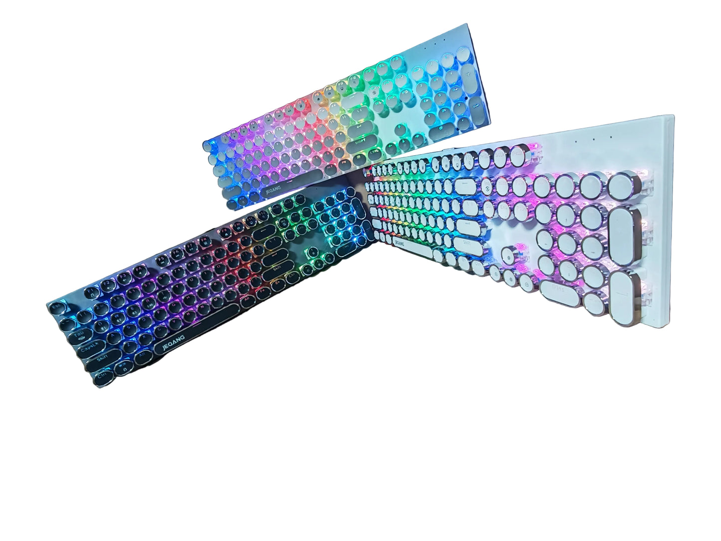 Wireless RGB Mechanical Keyboard 104 Keys – 2.4G & Bluetooth, Retro Round Keycaps, Rainbow Backlit JK-959 Gaming Keyboard
