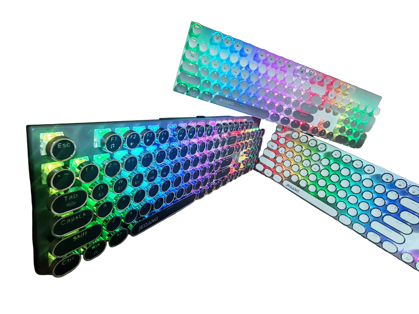 Wireless RGB Mechanical Keyboard 104 Keys – 2.4G & Bluetooth, Retro Round Keycaps, Rainbow Backlit JK-959 Gaming Keyboard