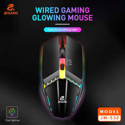 JM-530 Optical Wired USB Mouse Colourful Backlit Lighting - 800-1200-1600 dpi