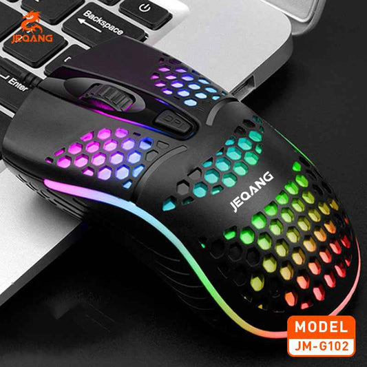 JM-G102 RGB Backlit Optical Wired Honeycomb Mouse for Gaming