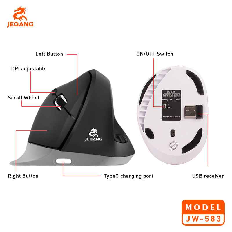JW-583 2.4G/Bluetooth Wireless Optical Vertical Rechargeable Mouse for Work/Business