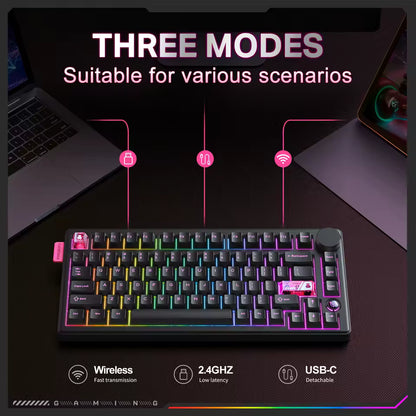 ONIKUMA MT706 2025 Tri-Mode Mechanical Gaming Keyboard – 81-Key RGB PBT Keyboard, Wireless 2.4G, Bluetooth & USB-C Wired