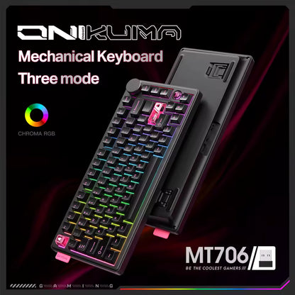 ONIKUMA MT706 2025 Tri-Mode Mechanical Gaming Keyboard – 81-Key RGB PBT Keyboard, Wireless 2.4G, Bluetooth & USB-C Wired