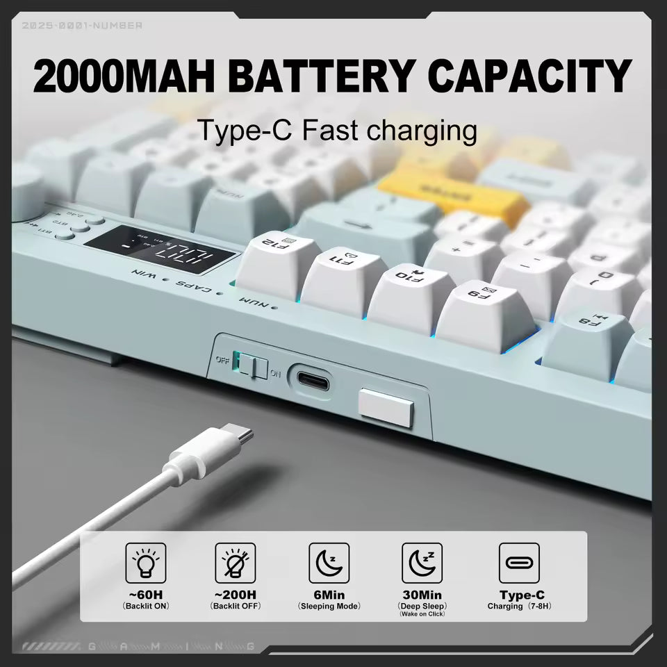 ONIKUMA G80 Tri-Mode Mechanical Keyboard 94 Keys – Wireless Bluetooth 2.4G & USB-C Wired Gaming Keyboard, Hot Swappable, Gasket Mount, RGB Backlight, LCD Screen