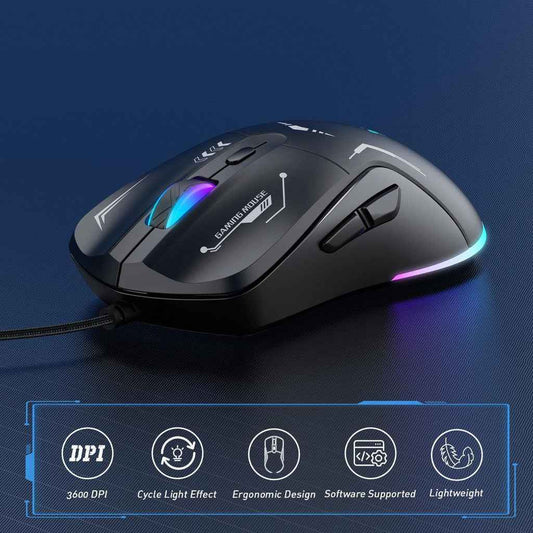 Onikuma CW917 Wired USB Gaming Mouse with RGB Modes, 4 Adjustable DPI Up to 3600, 6 Buttons