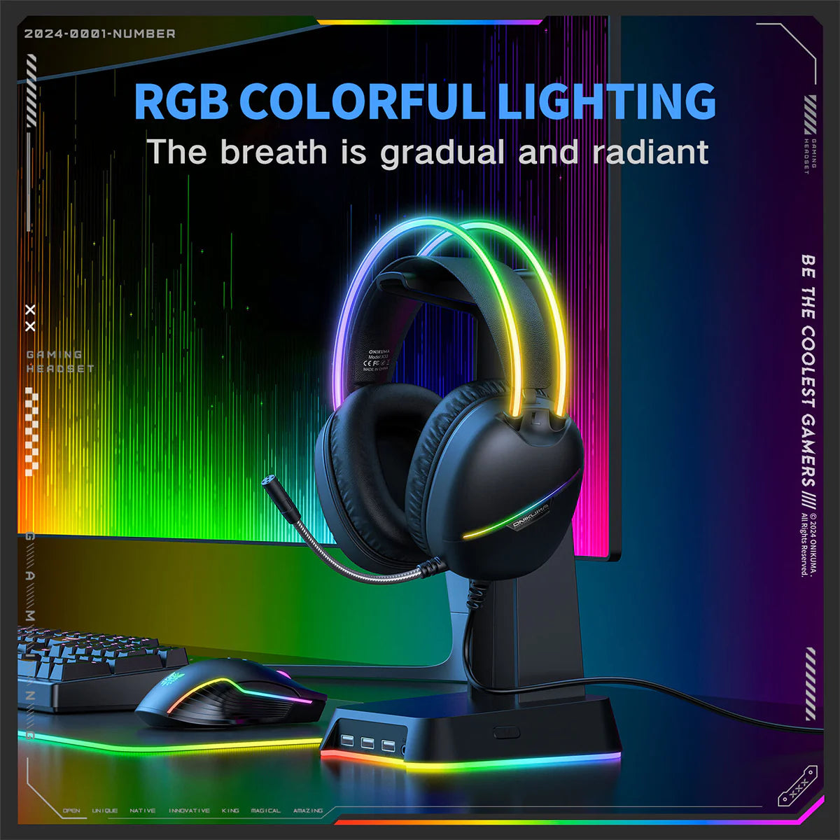 ONIKUMA X33 RGB Gaming Headset – Wired USB-C Headphones with Noise-Cancelling Mic, 50mm Drivers, Surround Sound for PC, PS5, PS4, Xbox & Switch