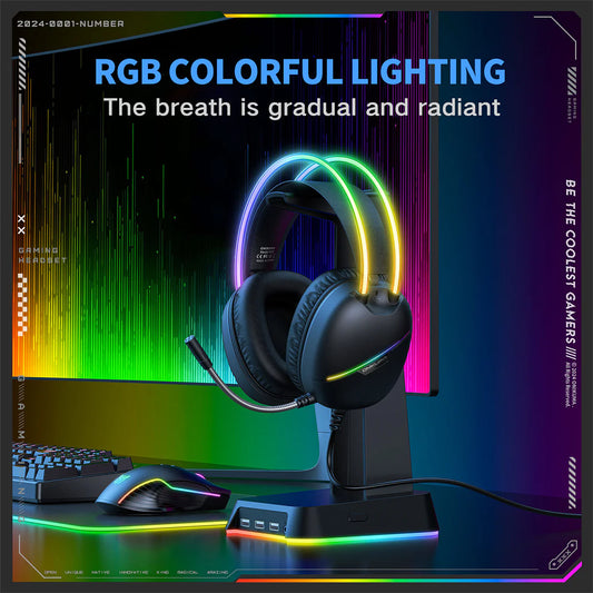 ONIKUMA X33 RGB Gaming Headset – Wired USB-C Headphones with Noise-Cancelling Mic, 50mm Drivers, Surround Sound for PC, PS5, PS4, Xbox & Switch