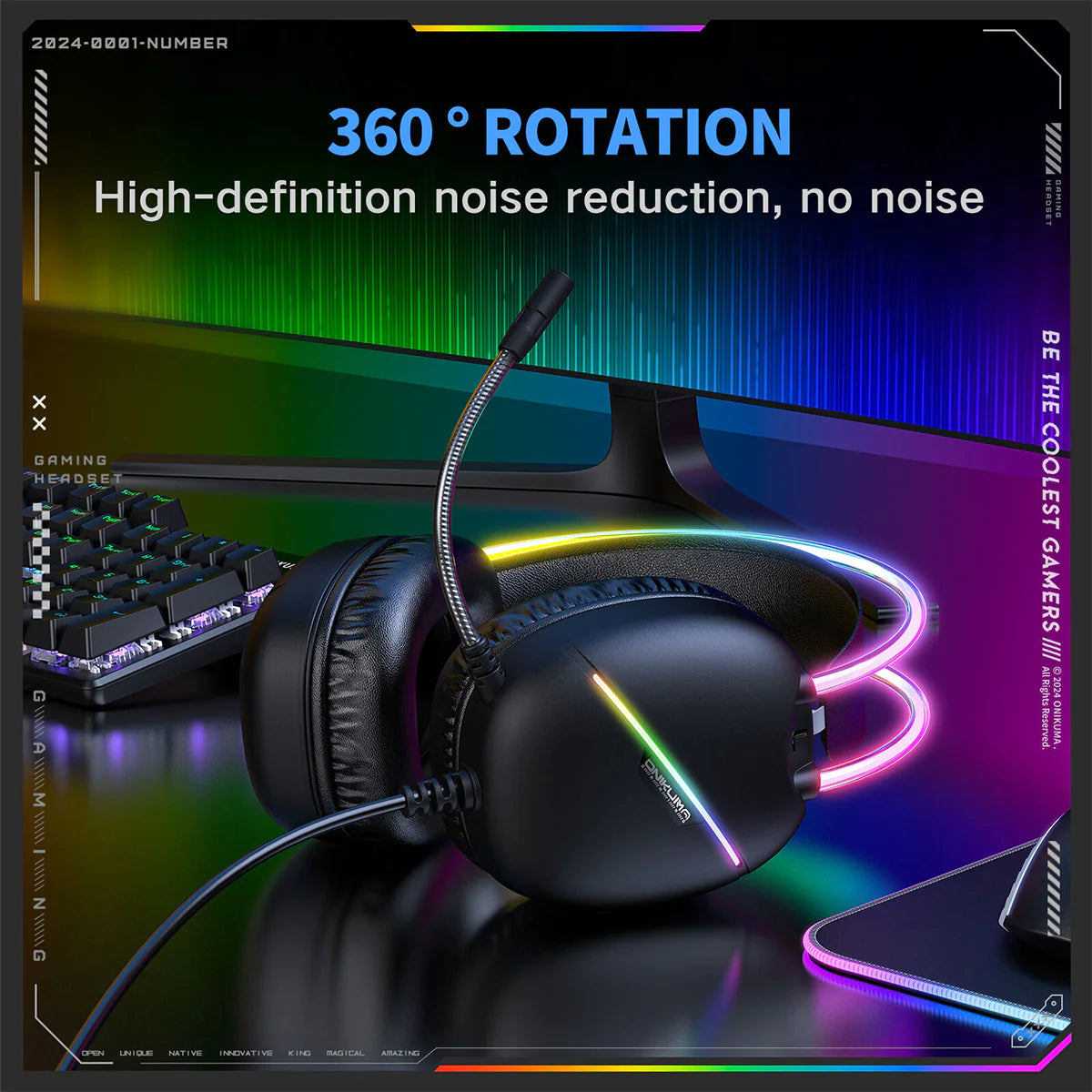 ONIKUMA X33 RGB Gaming Headset – Wired USB-C Headphones with Noise-Cancelling Mic, 50mm Drivers, Surround Sound for PC, PS5, PS4, Xbox & Switch