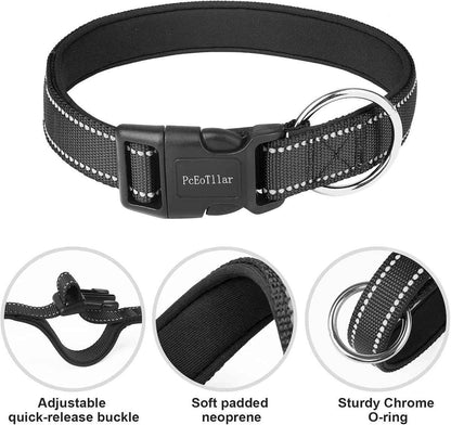 PcEoTllar Soft Dog Collar, Reflective, Nylon Neoprene Padded, Adjustable with Tag