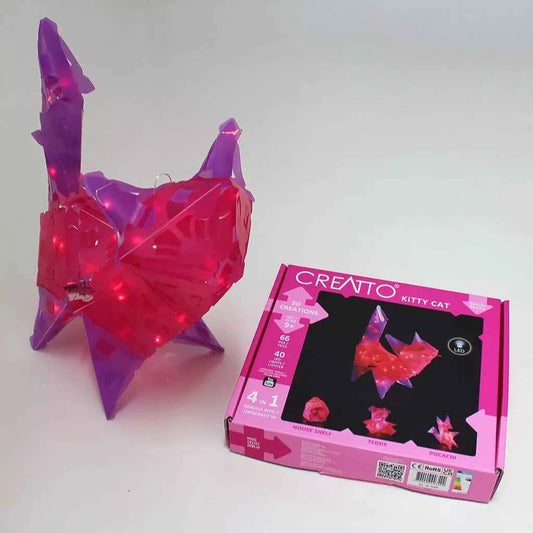 Creatto 03492 Kitty Cat 4 in 1 Creations Set -BUILD 3D Figurines - LED - For Ages 9+