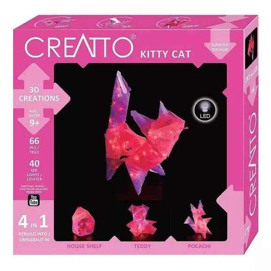 Creatto 03492 Kitty Cat 4 in 1 Creations Set -BUILD 3D Figurines - LED - For Ages 9+